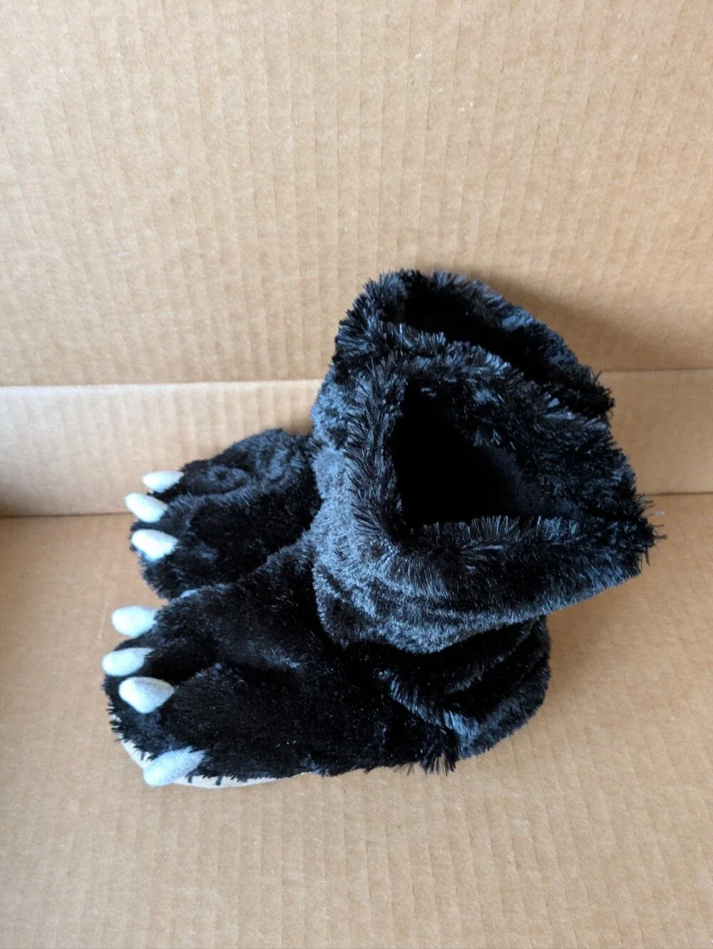 Slippers Little Blue House Cozy Black Fuzzy Bear Paw Slippers